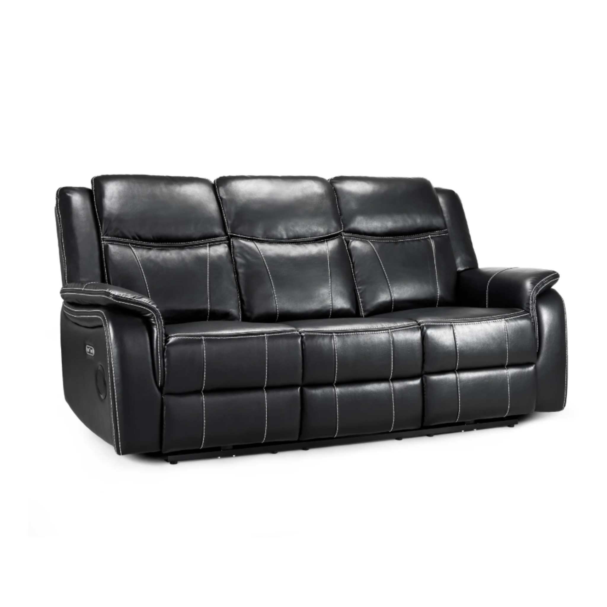 Galaxy Tech Power Reclining 3 Seater Sofa Black Leather