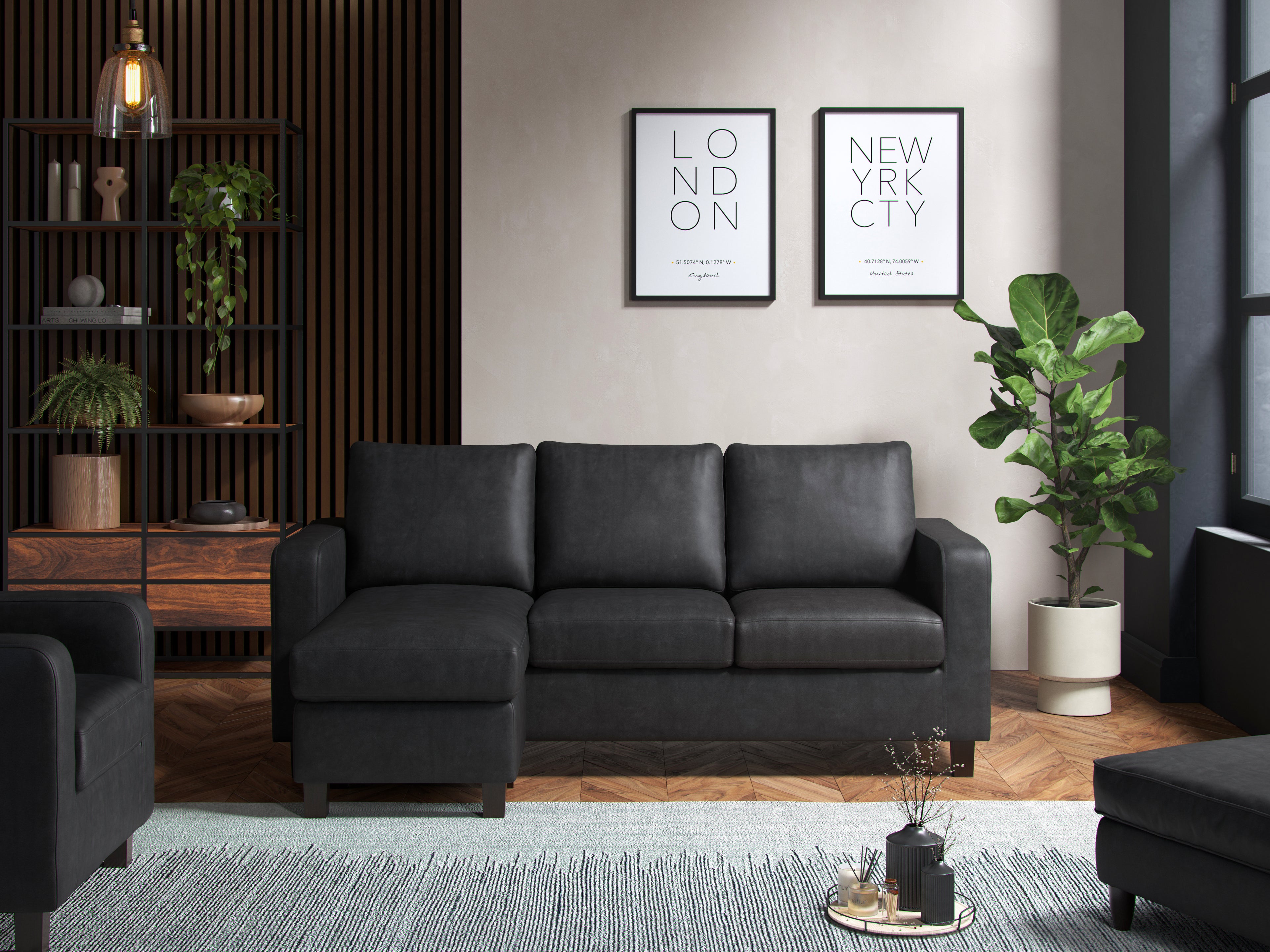 Model 28 - Reversible Chaise Sofa PU Black