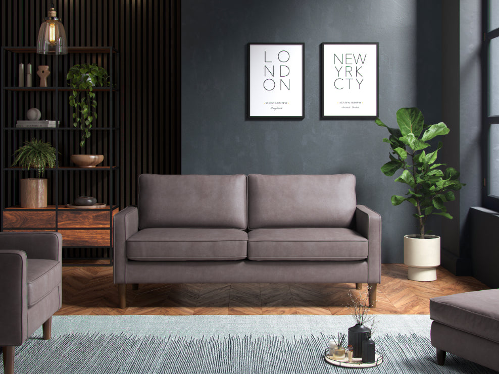 Model 46 - 3 Seater Sofa Faux Leather Grey