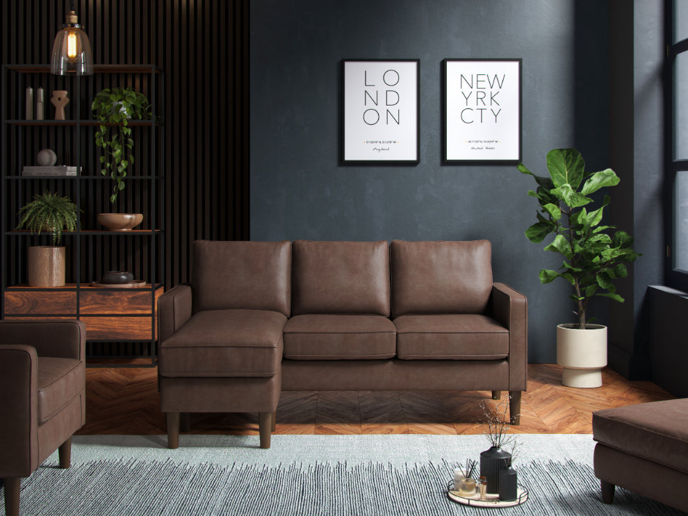 Model 46 - Reversible Chaise Sofa Faux Leather Brown