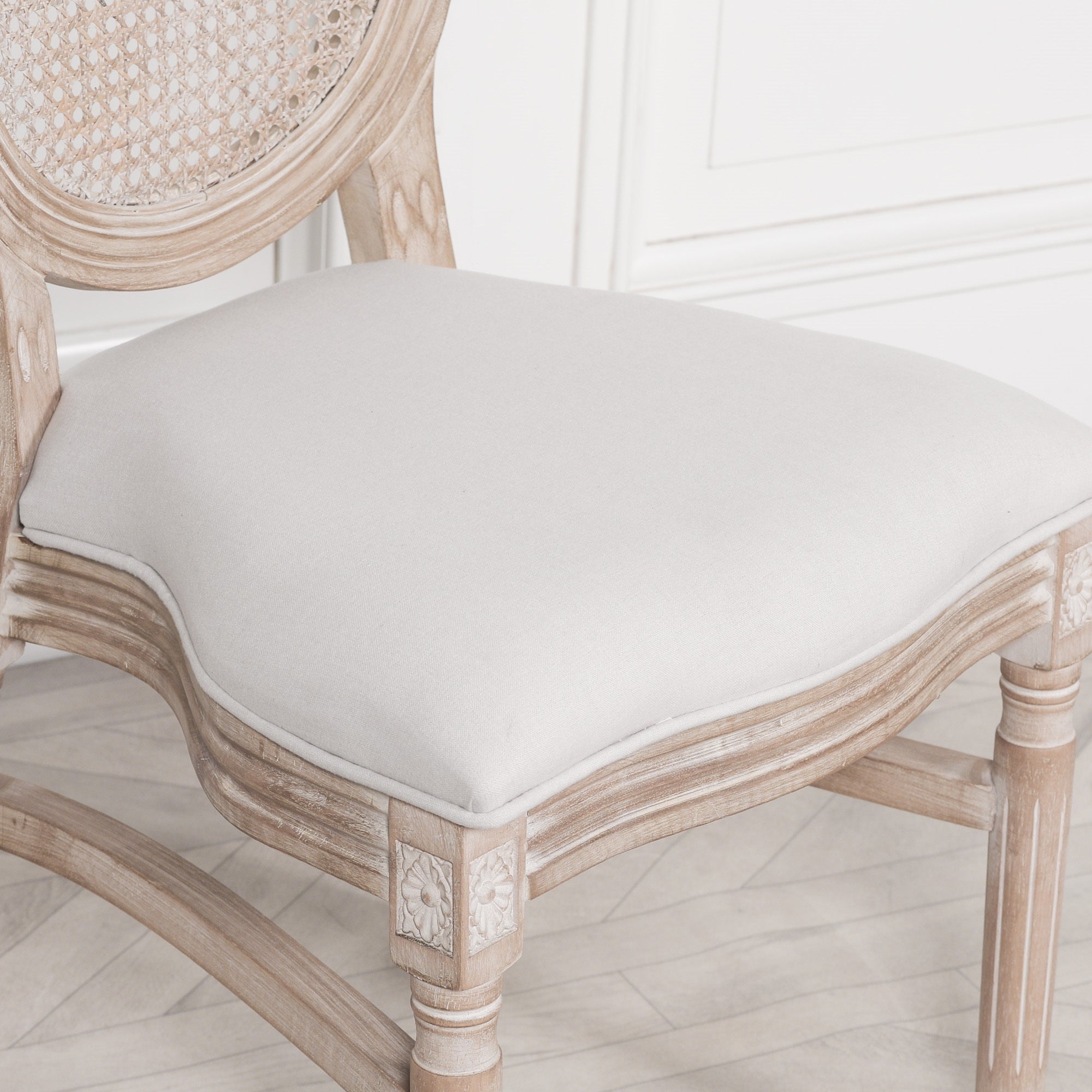 Light Wooden Louis Upholstered Dining Chair