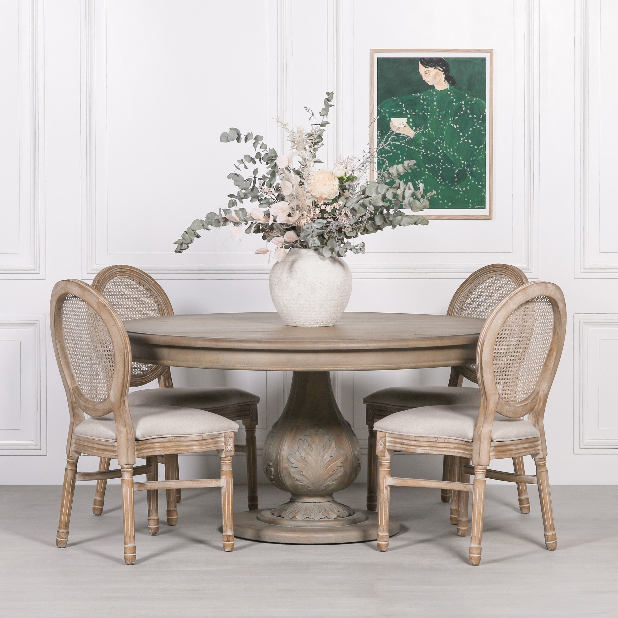Rustic Washed 150cm Round Acorn Leg Dining Table