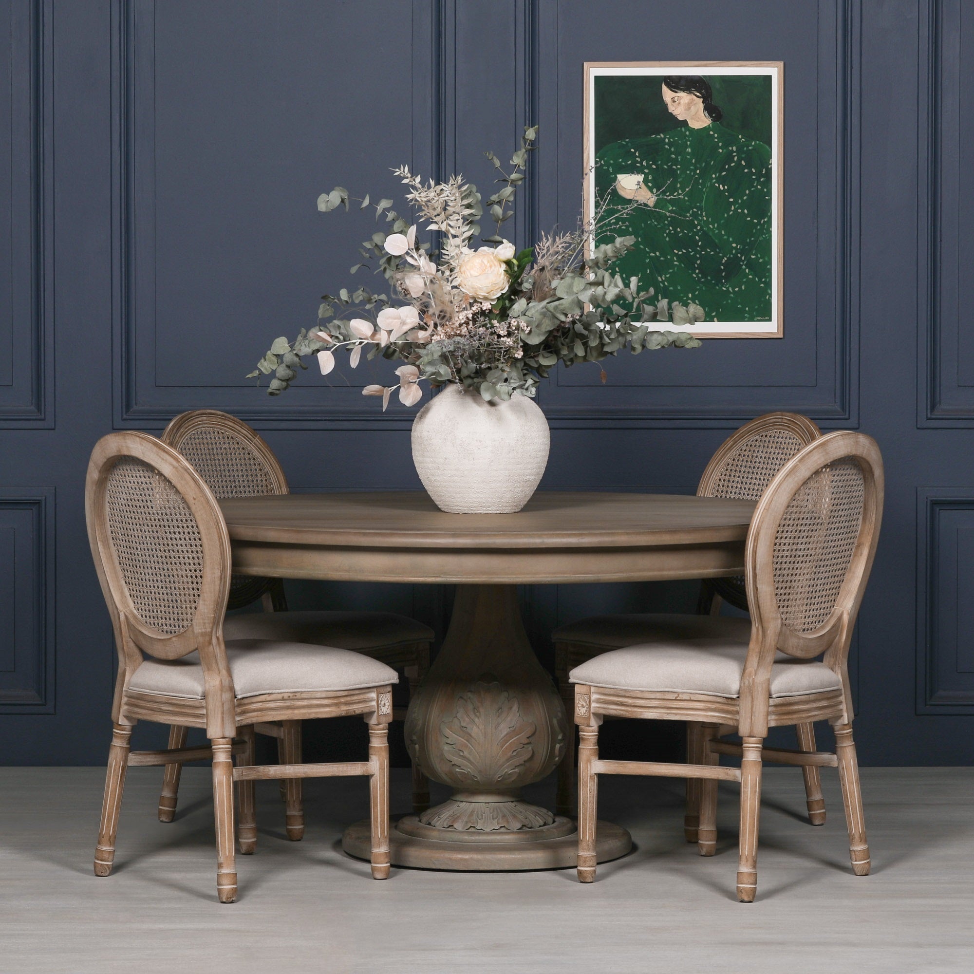 Rustic Washed 150cm Round Acorn Leg Dining Table
