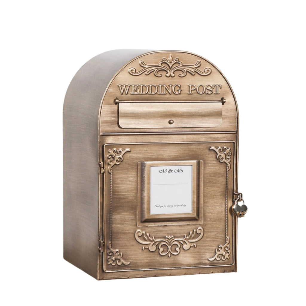 Antiqued Gold Wedding Post Letter Box