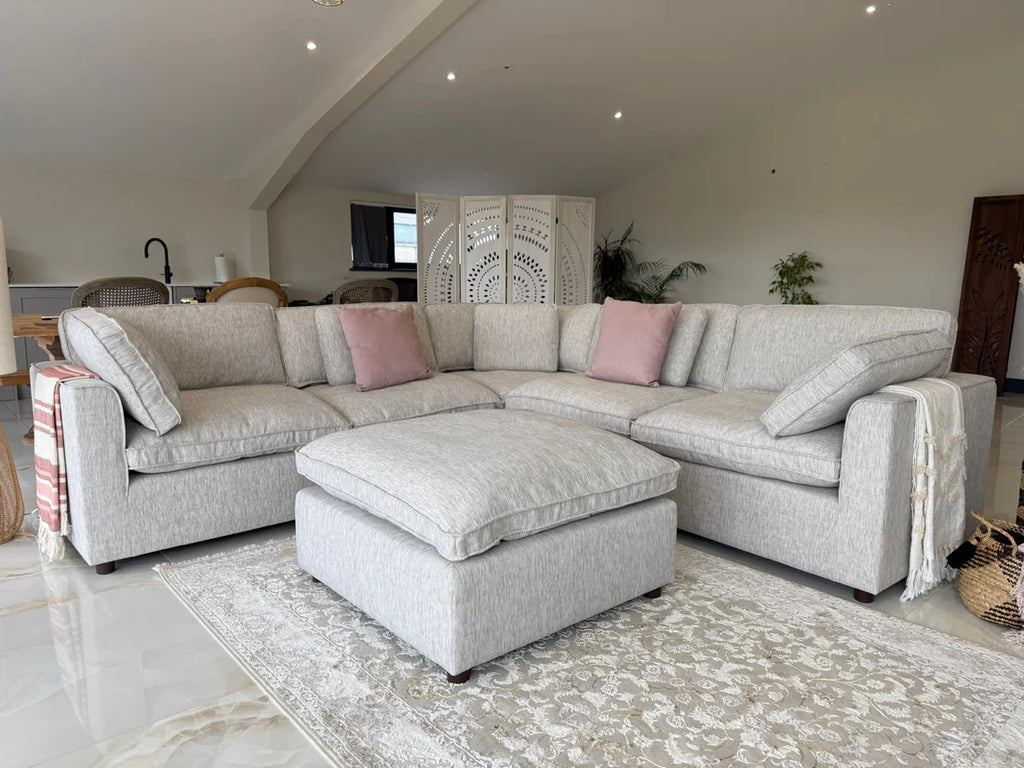 Santorini Sofa Grey Large Corner Sofa with Footstool