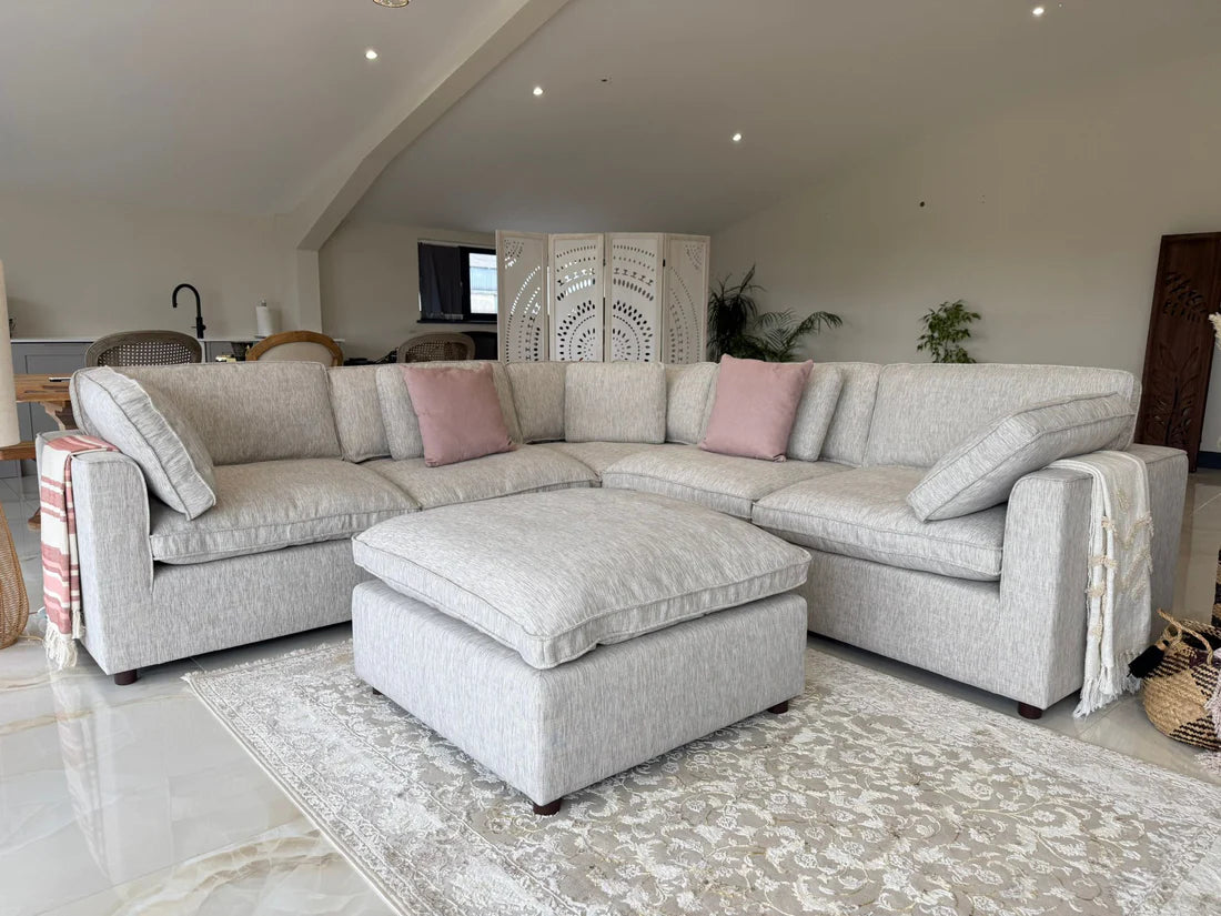 Santorini Sofa Grey Large Corner Sofa with Footstool