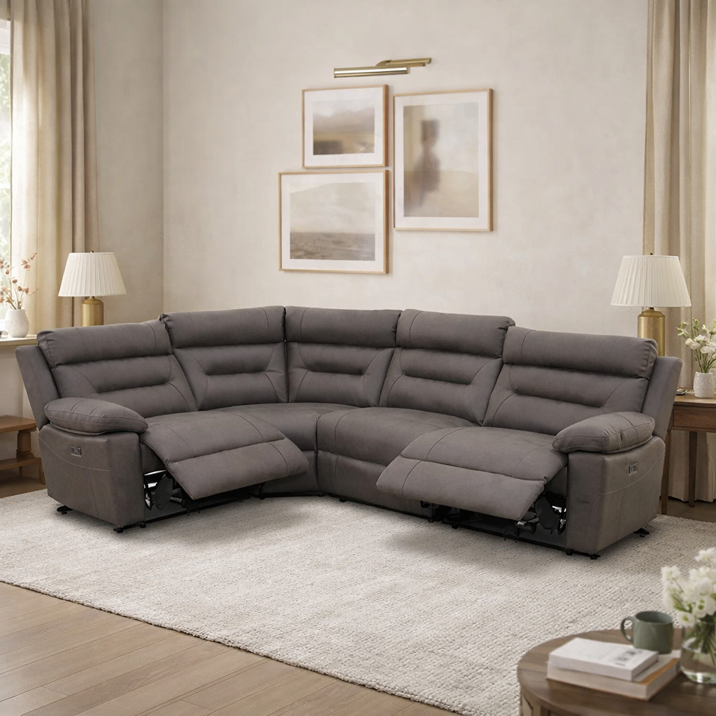 Lucca Inc Lay-Z-Boy Style Fabric Power Recliner Corner Sofa