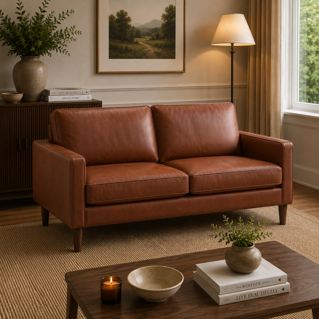 Model 46 - 3 Seater Sofa Faux Leather Tan