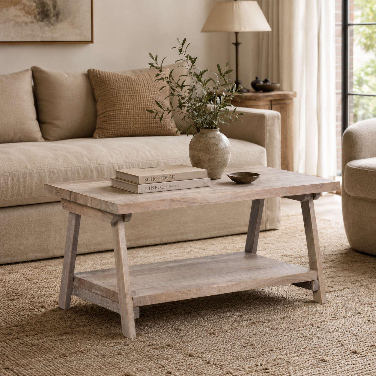 95cm Rustic Acacia Wooden A Frame Coffee Table
