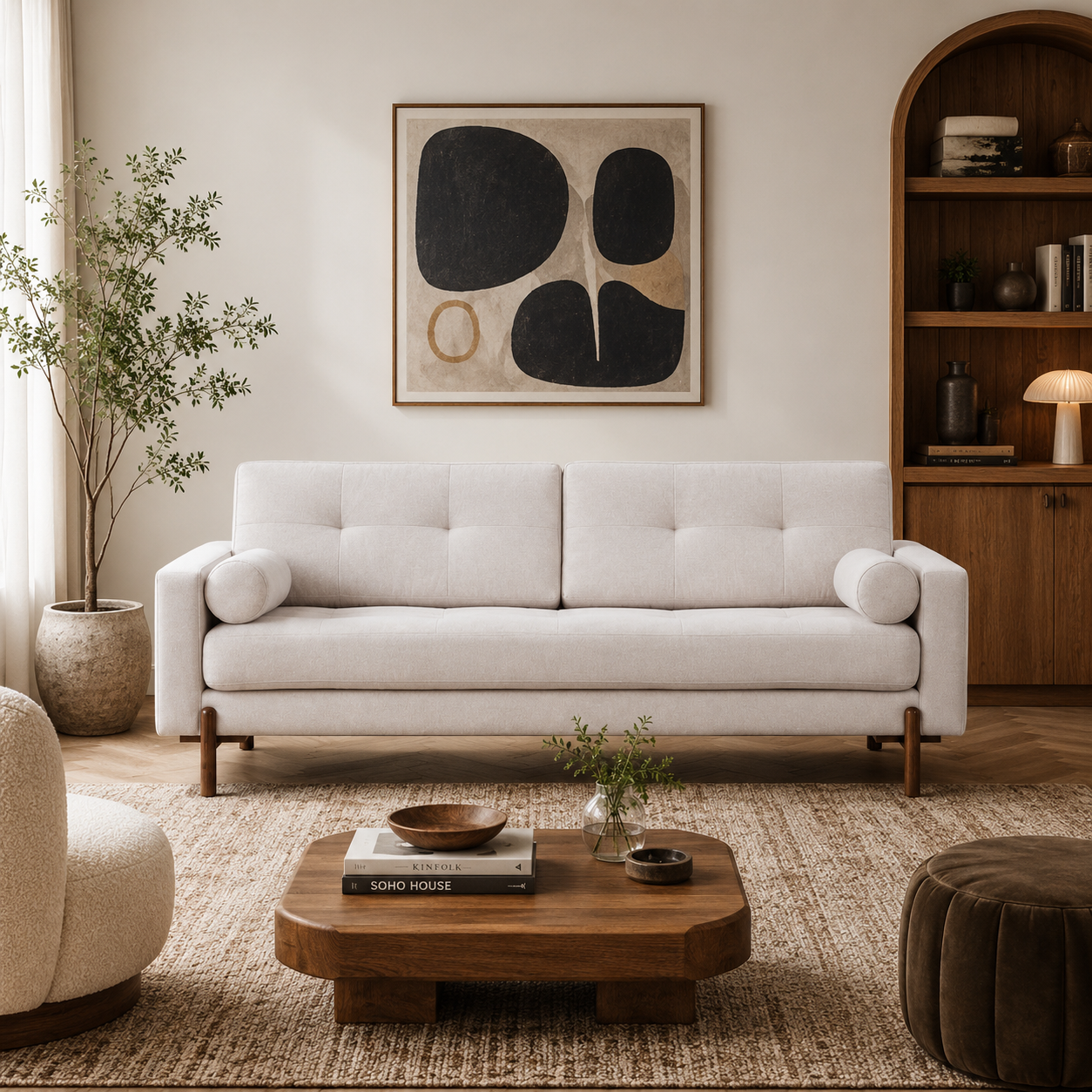 Hudson Sofa Neutral With Wooden Legs