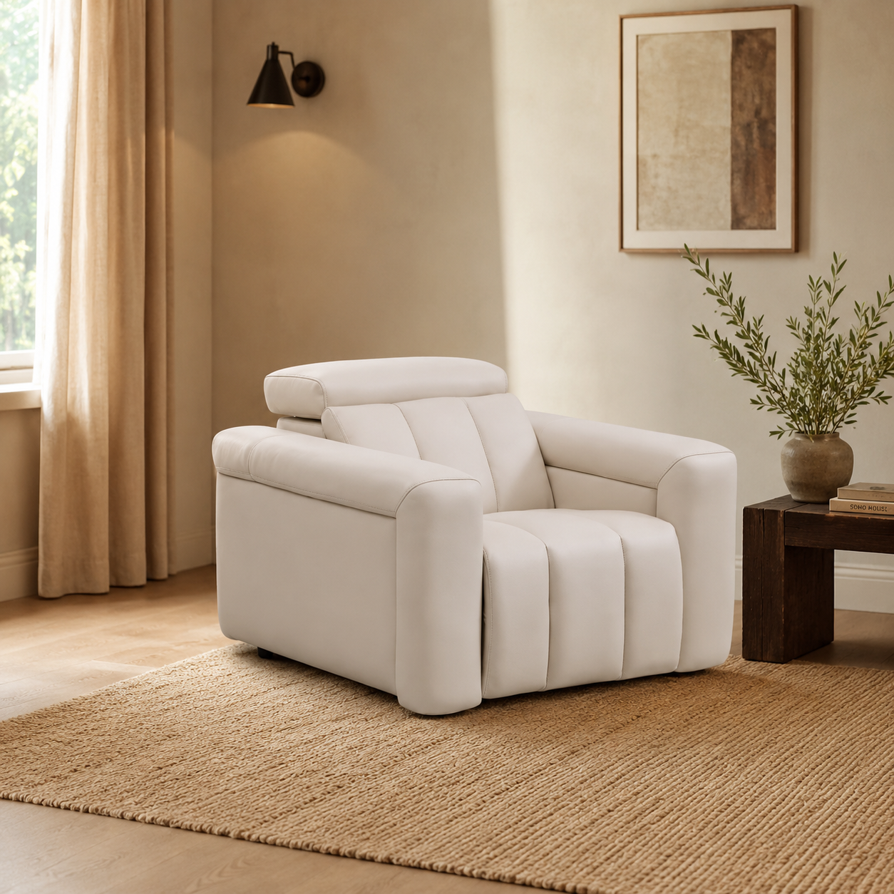 Dallas Cream Lay-Z-Boy Style Leather Power Recliner Armchair