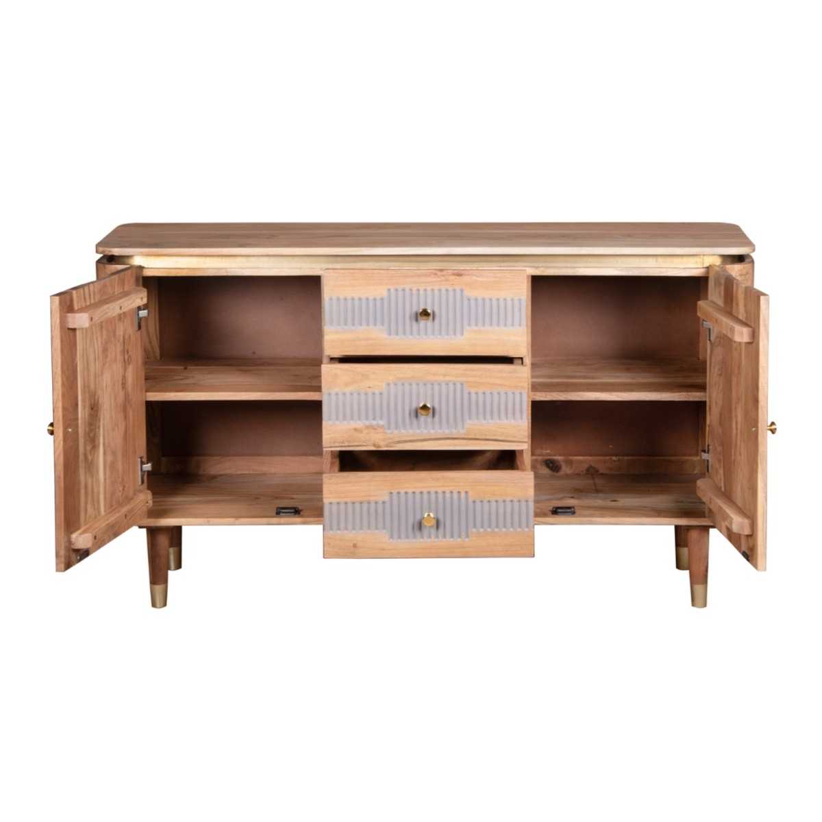 Metz Acacia Wood 2 Doors 3 Drawers Sideboard