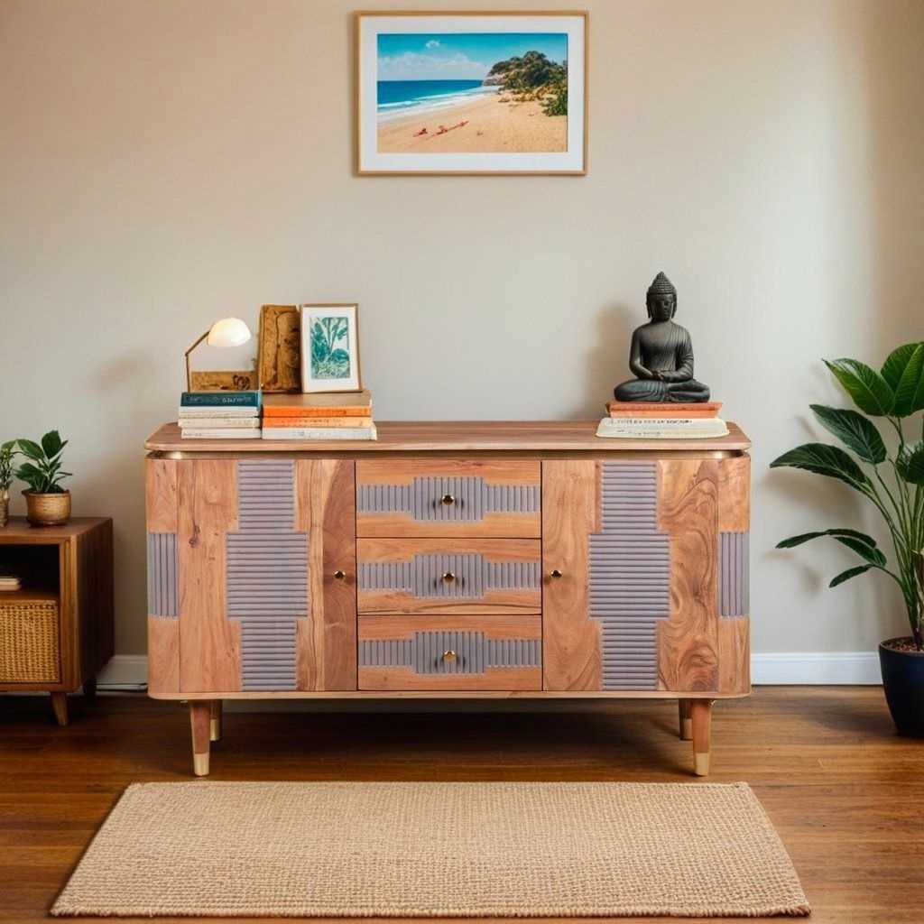Metz Acacia Wood 2 Doors 3 Drawers Sideboard