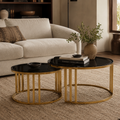 Alana Round Set of 2 Round Nesting Coffee Tables in Gold Base and Glass Top