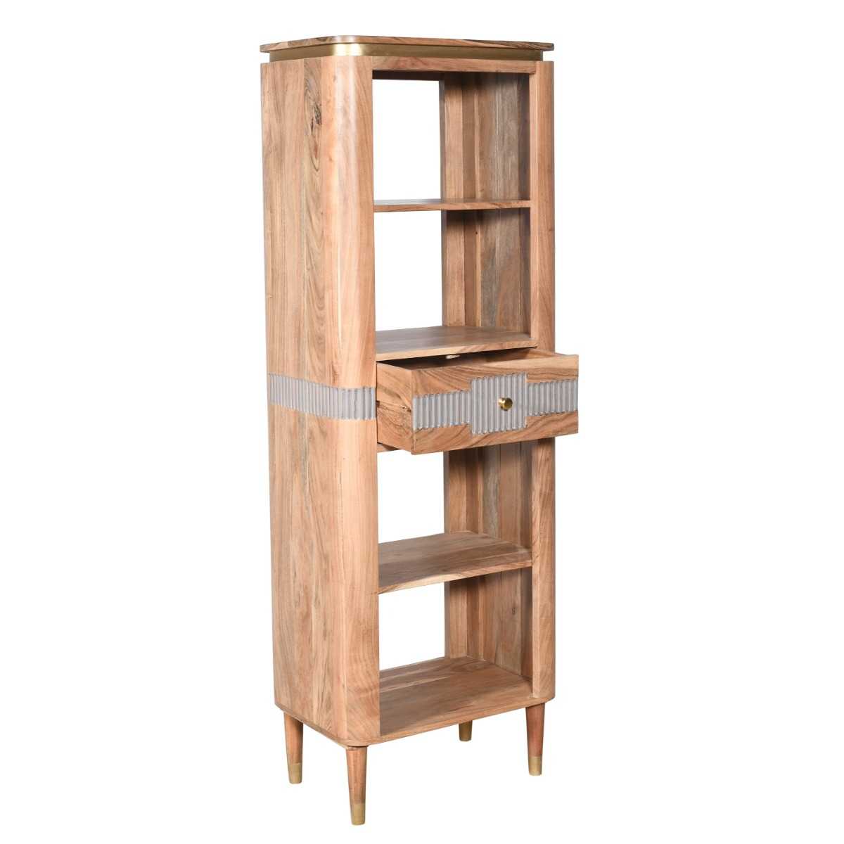 Metz Acacia Wood 1 Drawers Open Bookcase