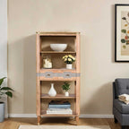 Metz Acacia Wood 2 Drawers Open Bookcase