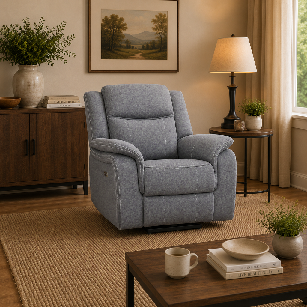 Galaxy Tech Recliner Grey Fabric Armchair Sofa