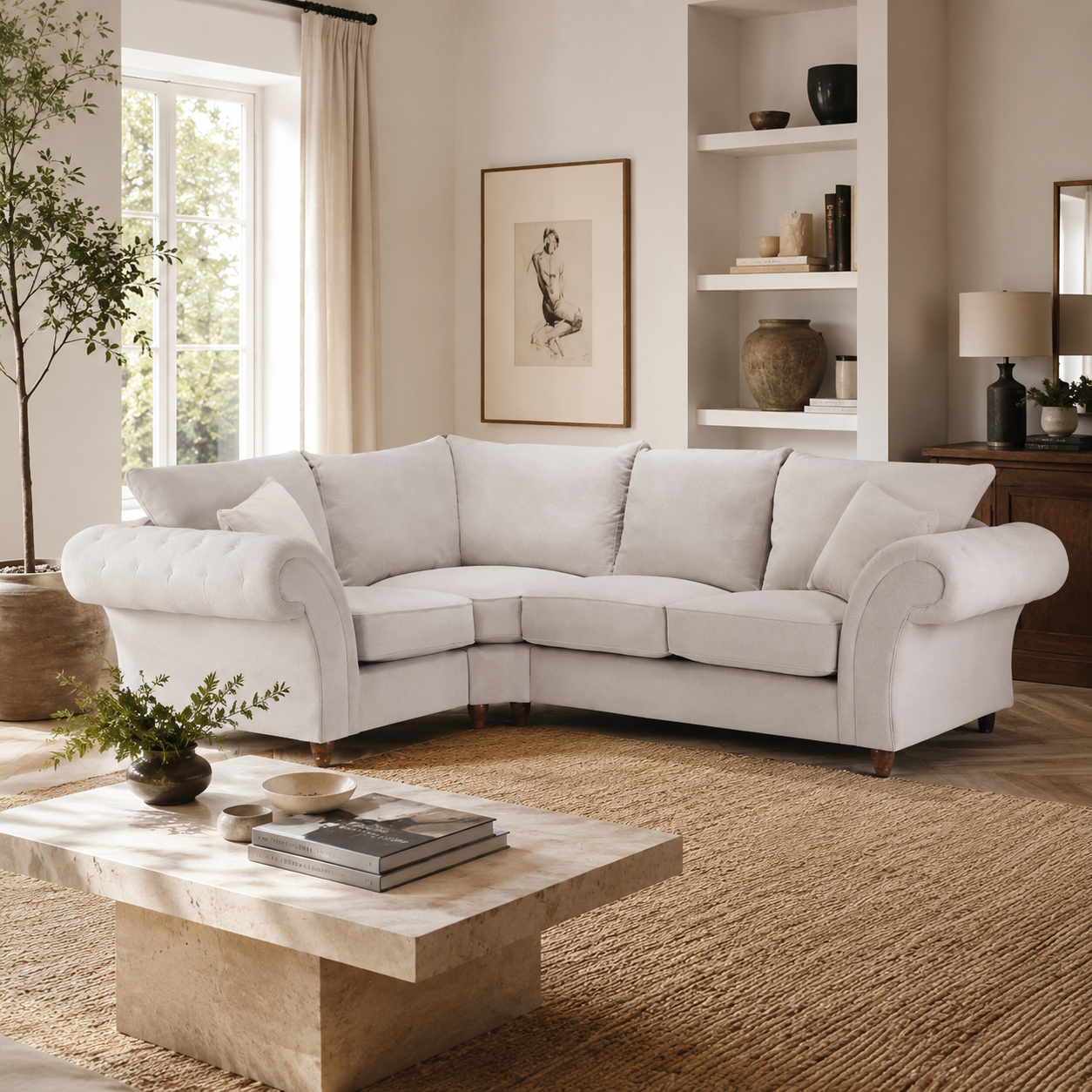 Windsor Fullback Sofa Stone Left Hand Facing Corner