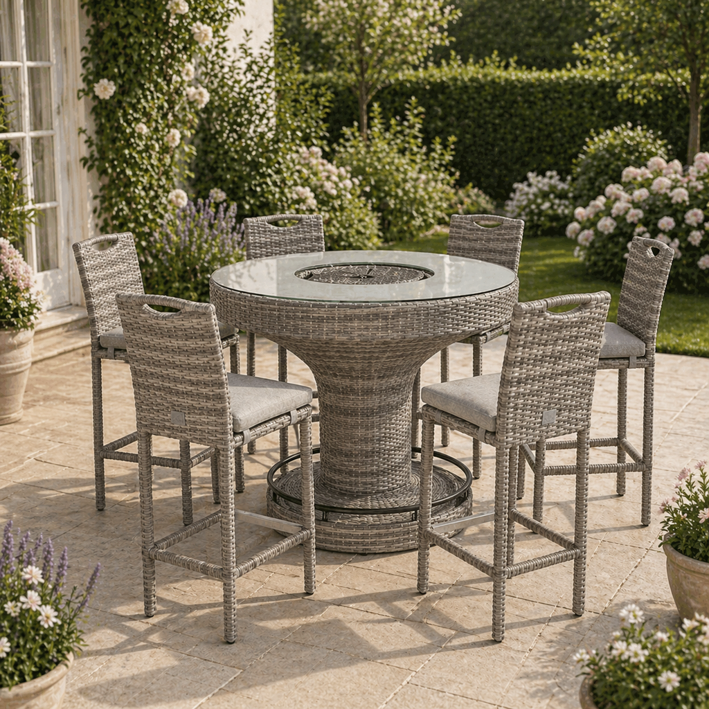 Cambridge Aluminium frame Round Bar Set with Ice Bucket in Stone Browne Grey Weave