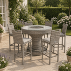 Cambridge Aluminium frame Round Bar Set with Ice Bucket in Stone Browne Grey Weave