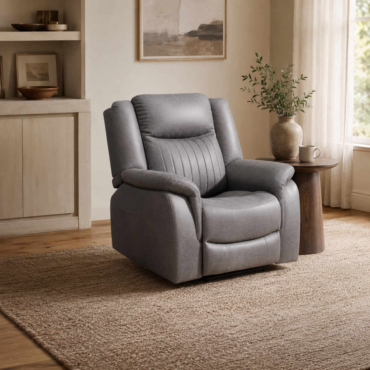 Leon Grey Tech Fabric Armchair Electric Reclining Sofa USB/C Charging Ports