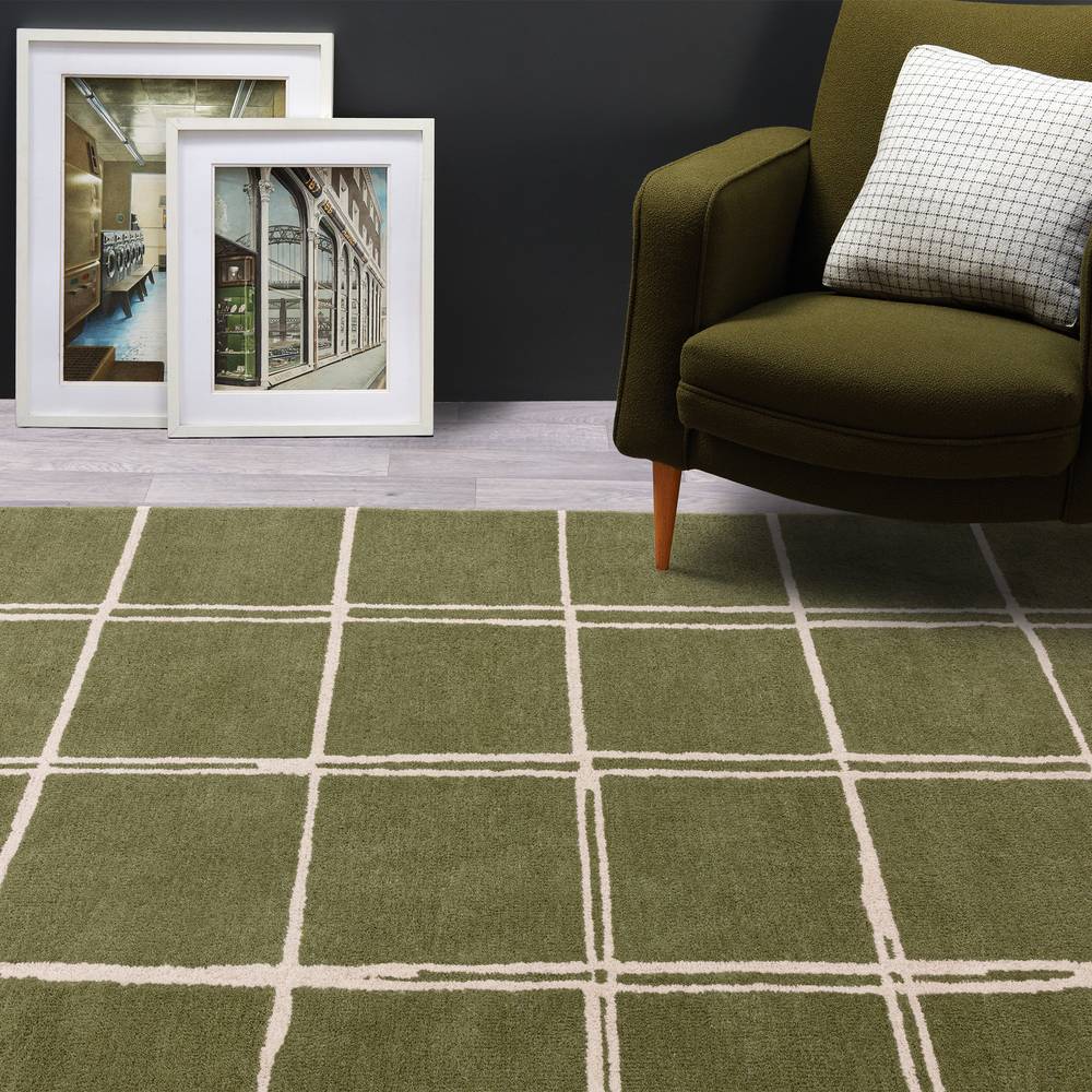 Albany Rug 200x290cm Grid Olive Rug