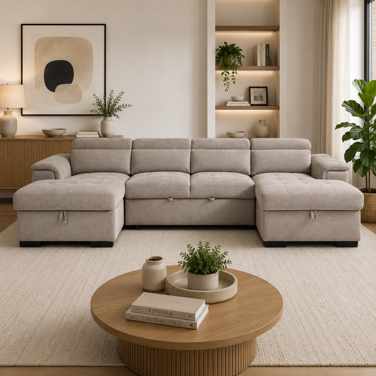 Alaya Sofabed Beige U Shape Corner