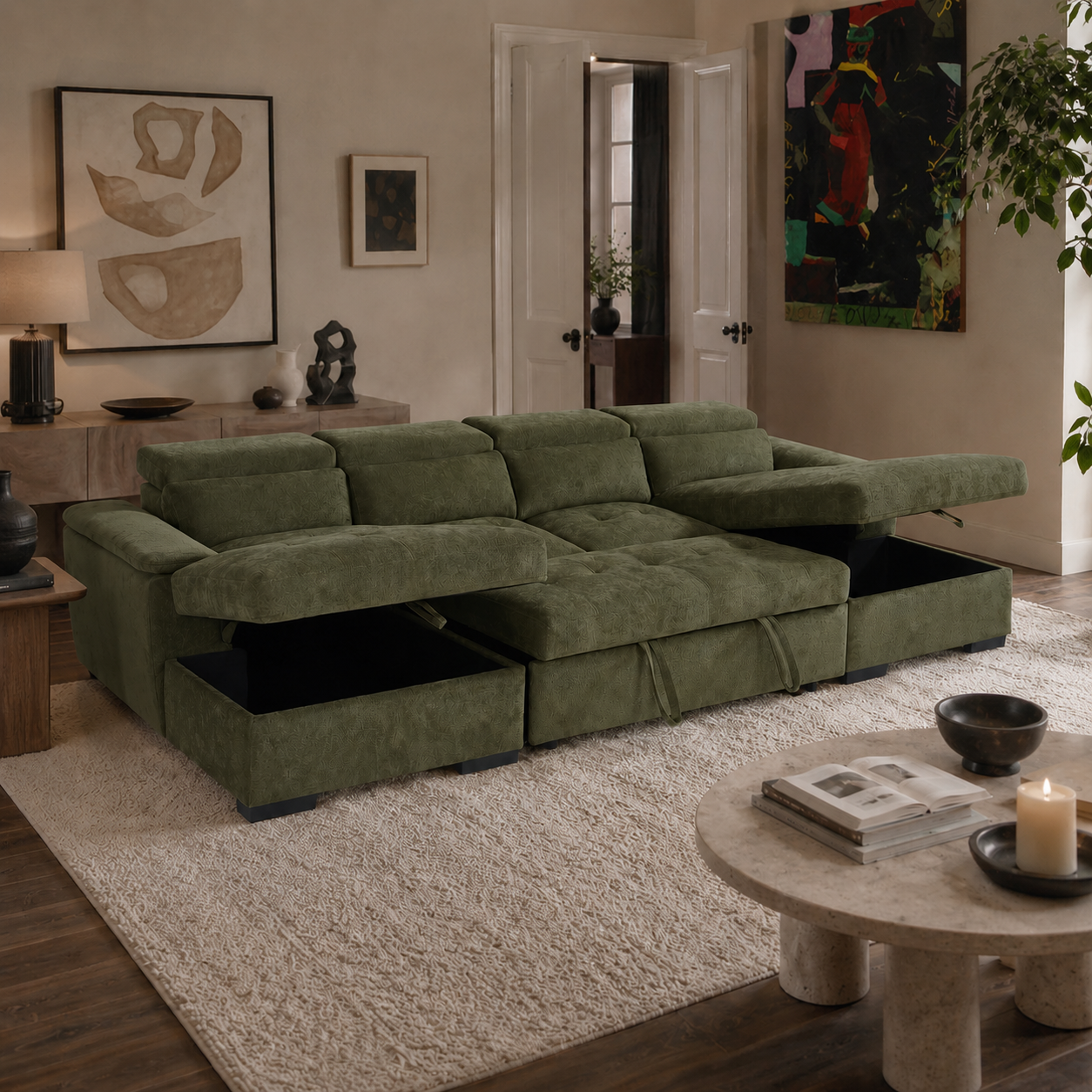 Alaya Sofabed Green U Shape Corner