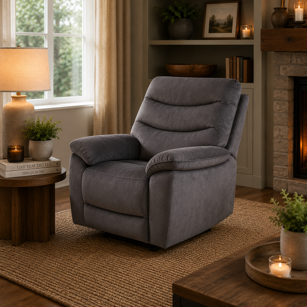 Toledo Steel Grey  Lay-Z-Boy Style Fabric Power Recliner Armchair