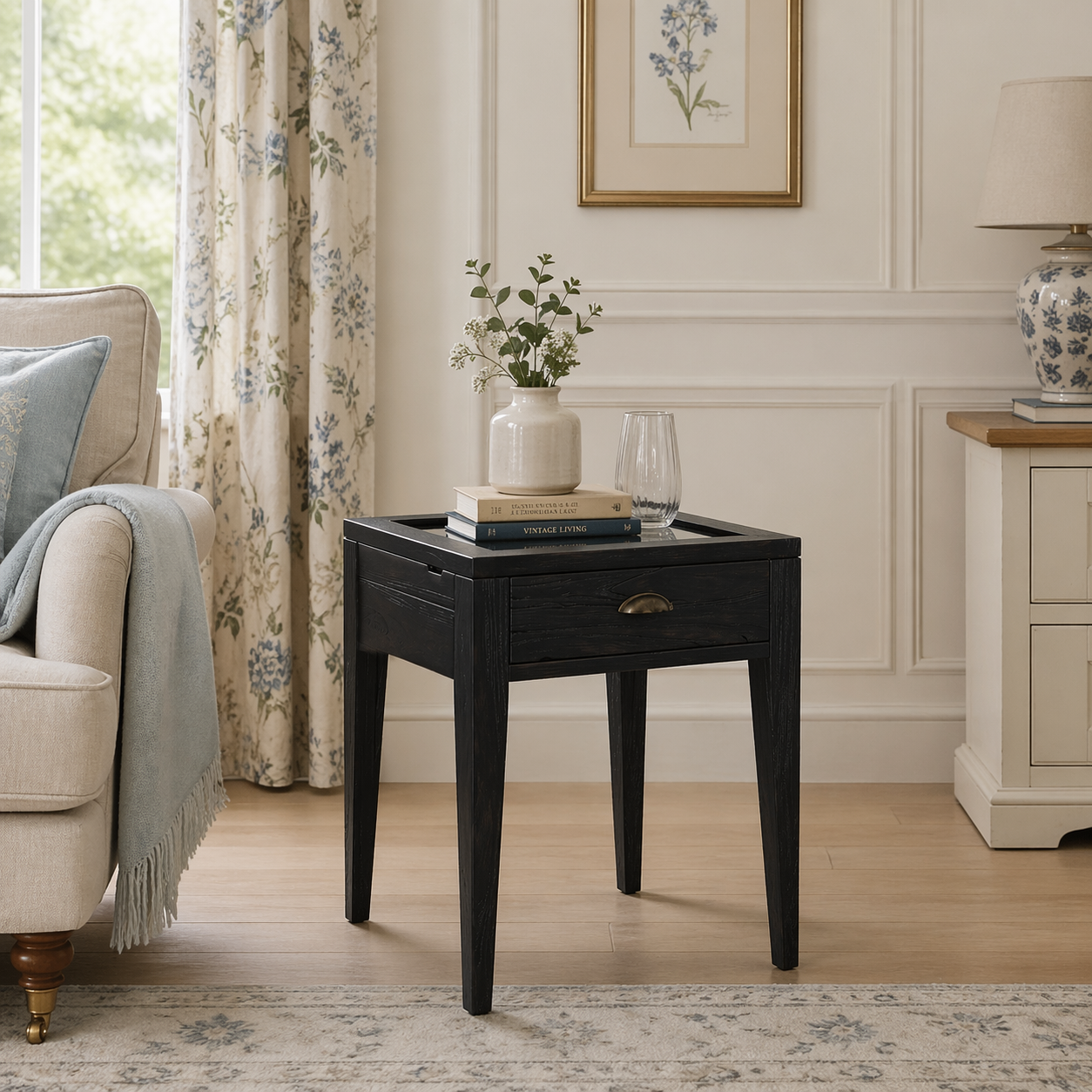 Elmhurst Black 1 Drawer Side Table