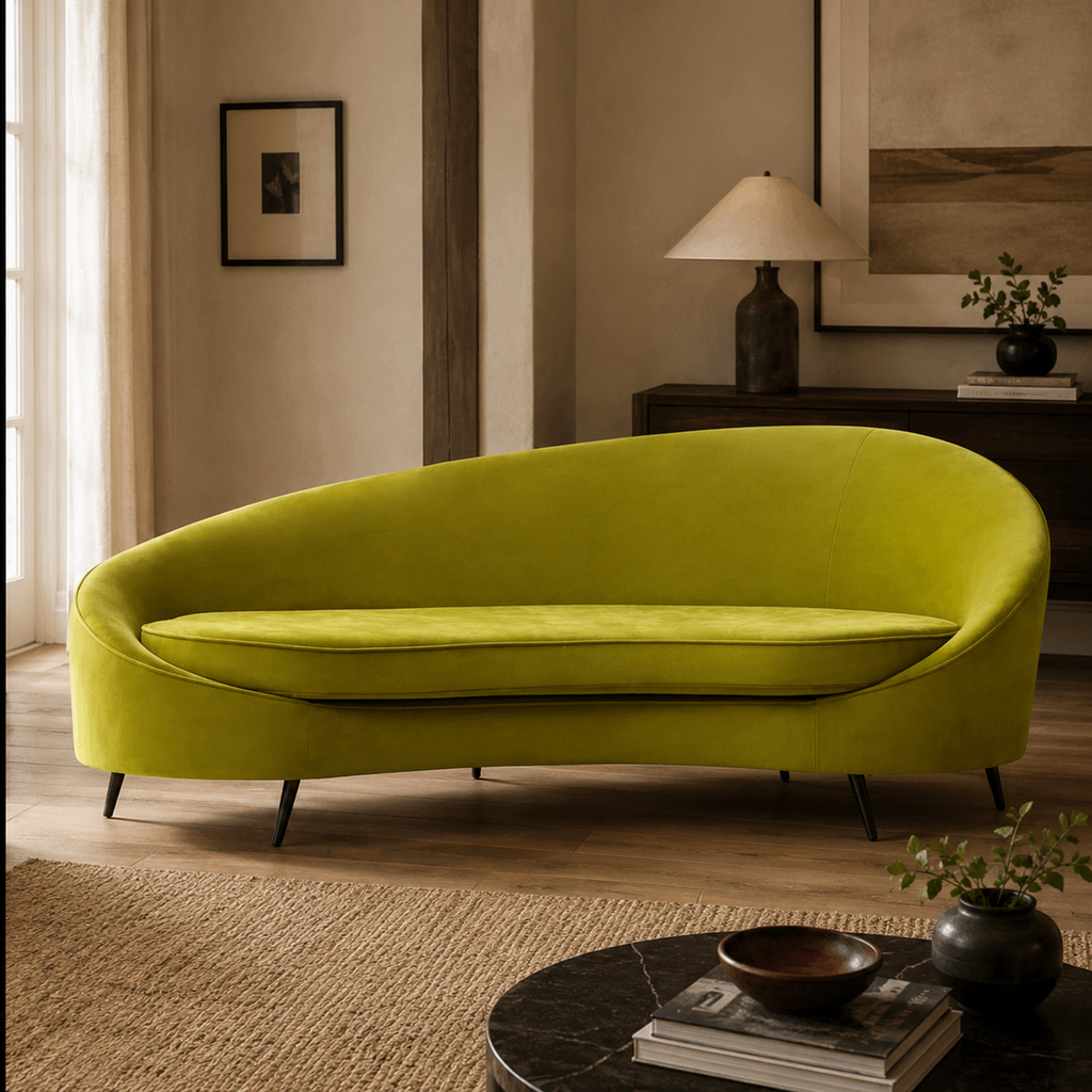 Hasina Three Seat Olive Velvet Sofa