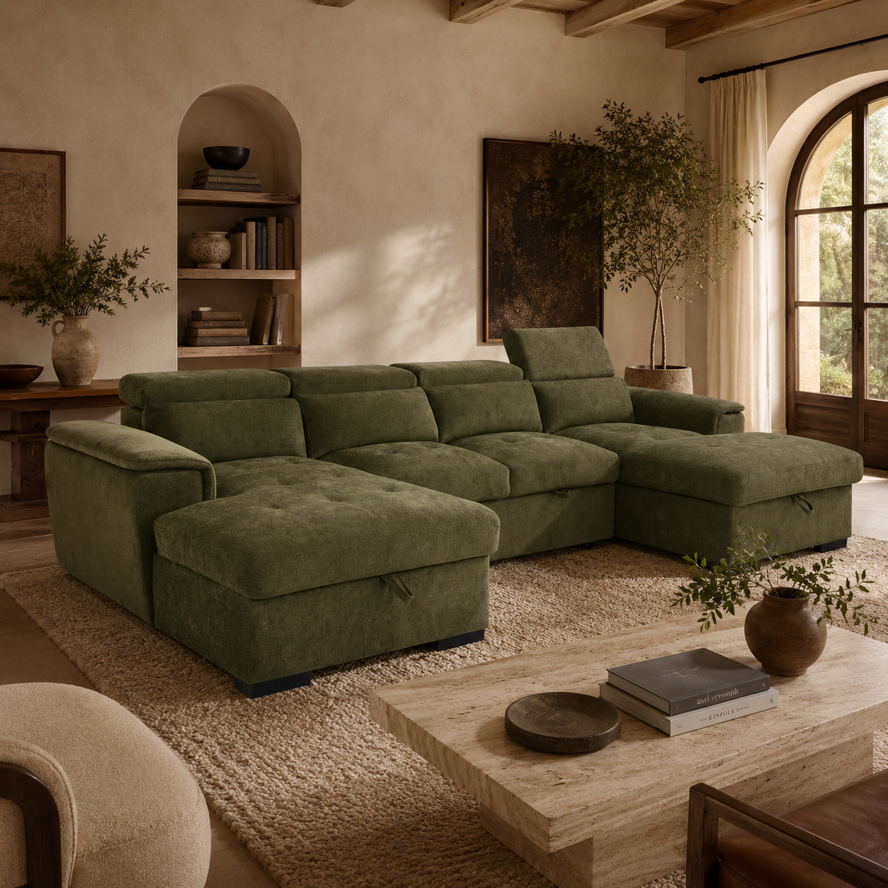Alaya Sofabed Green U Shape Corner