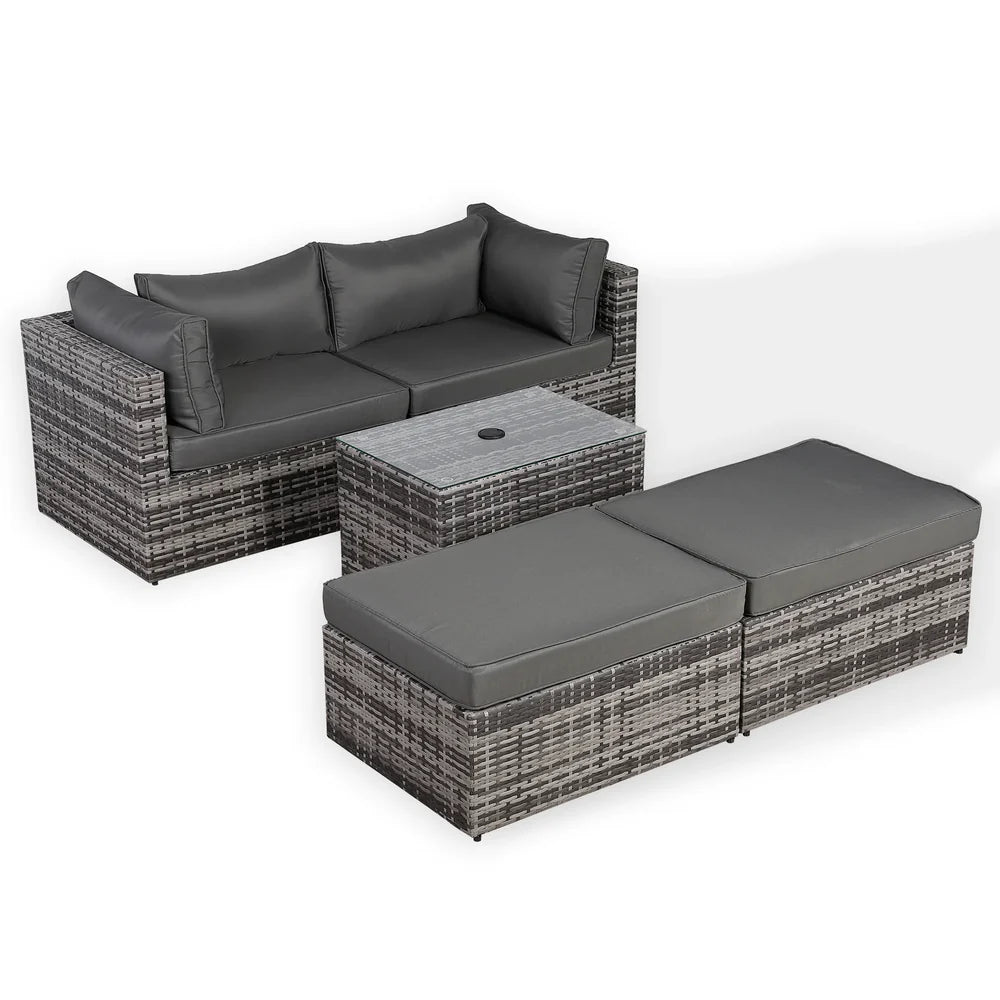 Nest Garden Lounger Set - Modular Chaise Sofa with Side Table & 2 Footstools - Includes Free Rain Cover