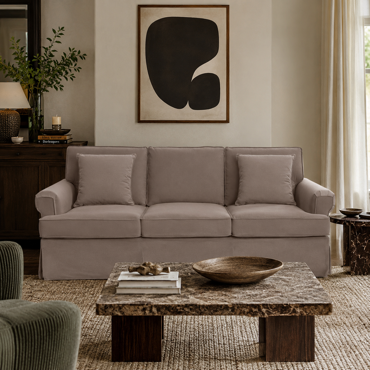 Ralph Three Seat Mink Velvet Sofa
