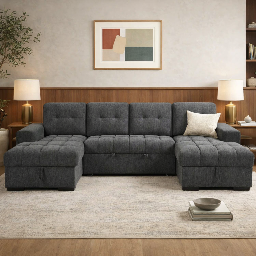 Palermo U Shape Sofabed With Ottoman Storage Grey Morgan | Malvern | Somerford | Calix | Euphoria | Plush Style