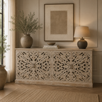 Wooden Ornate Carved Mirror Door Sideboard