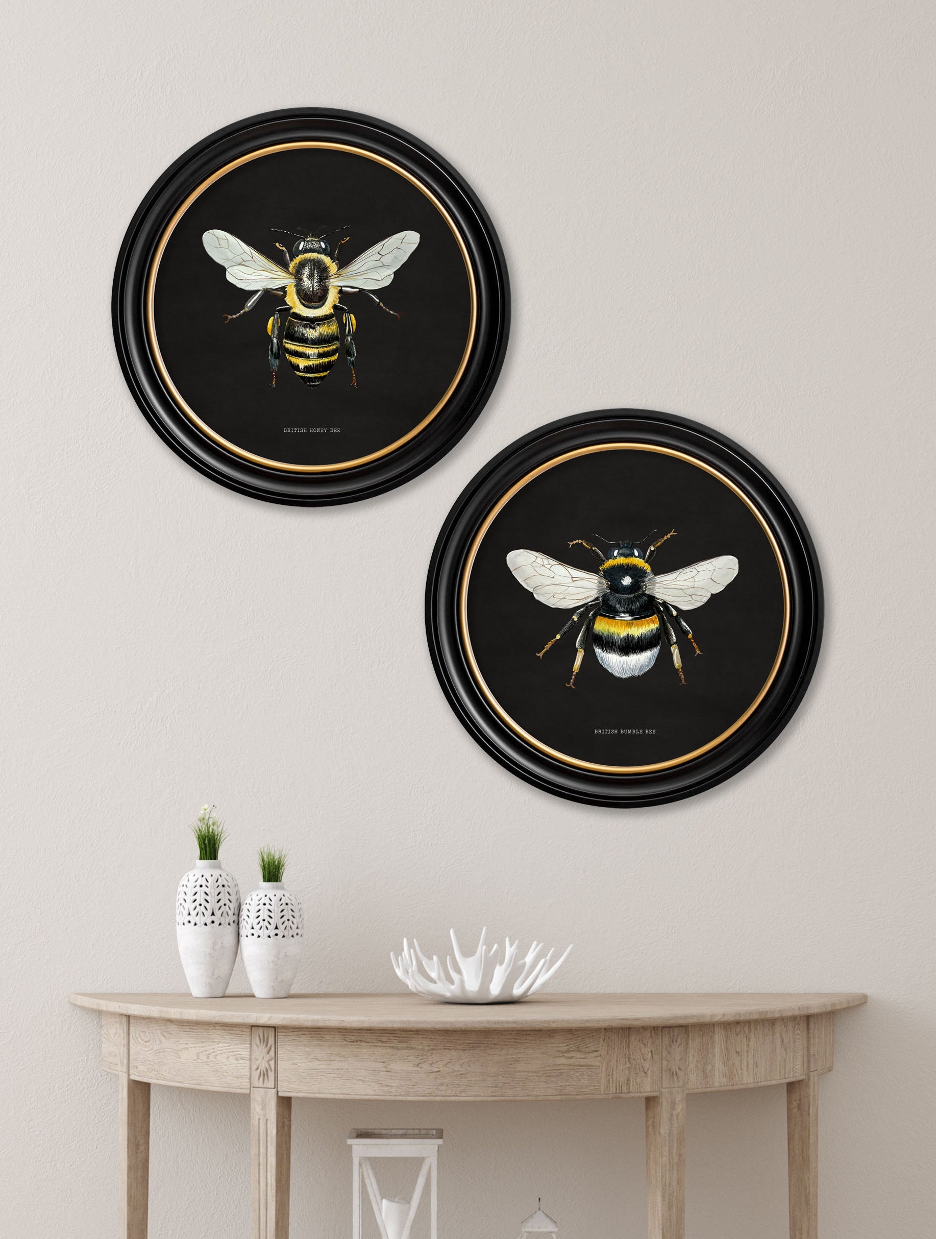 c892 British Bees Round Frame - Dark