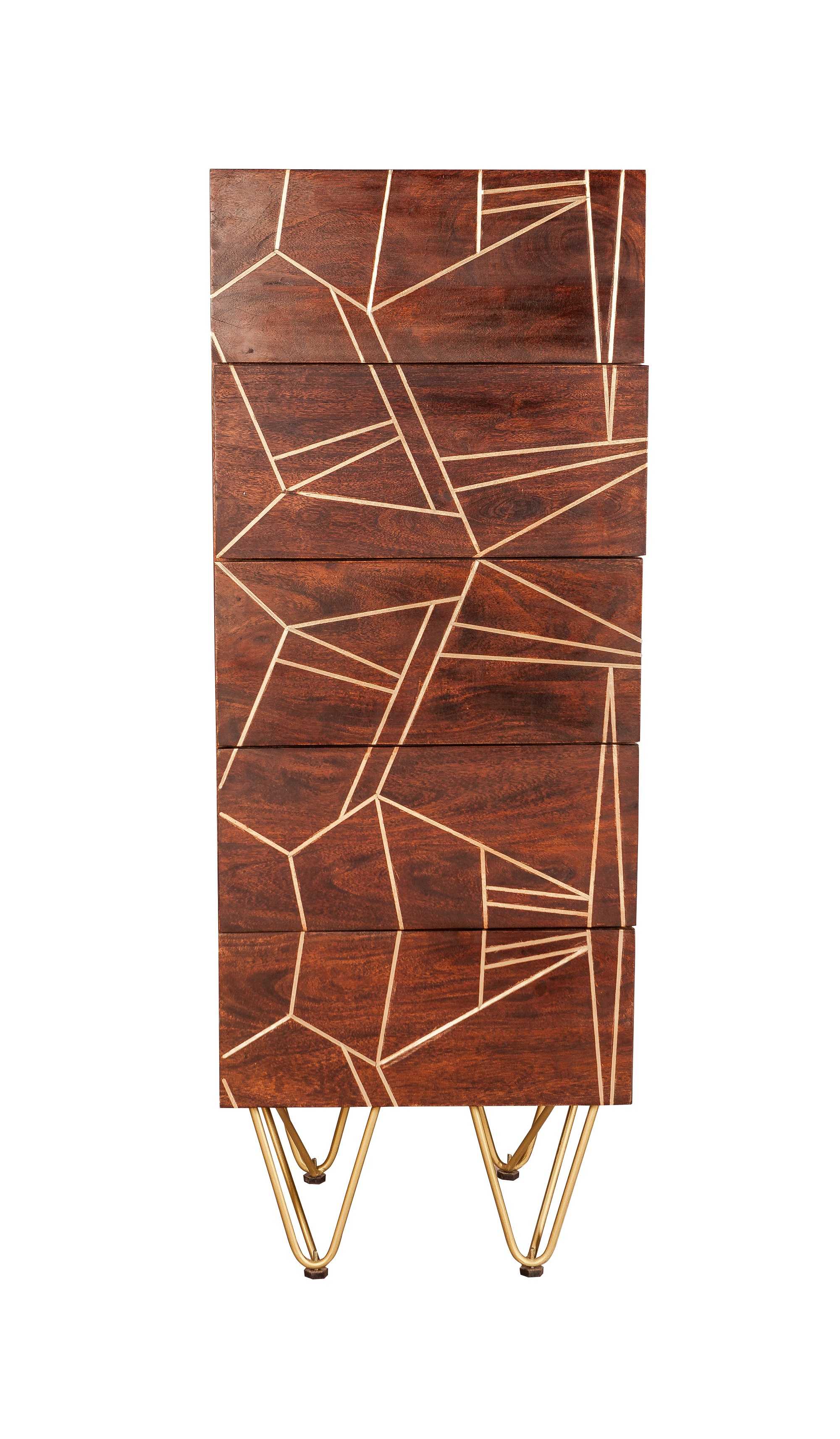 Jai Solid Mango Wood Gold Tall Chest of Drawers