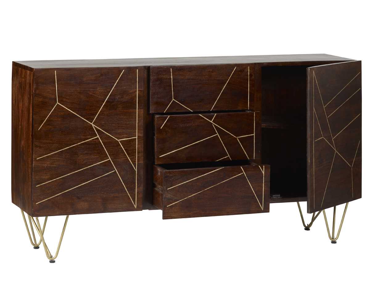 Jai Solid Mango Wood Extra Large Sideboard 3 Drawers and 2 Doors