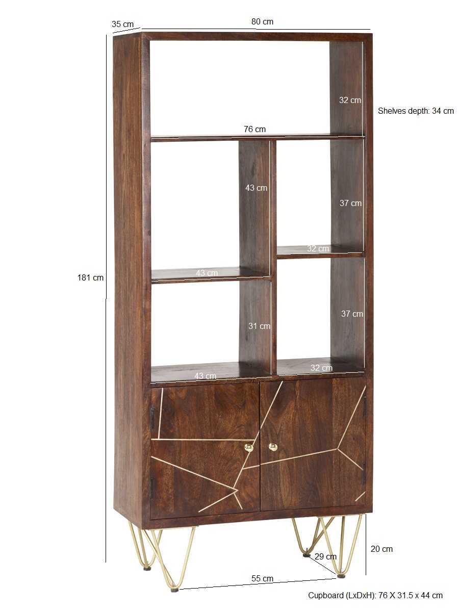 Jai Solid Mango Wood Large Bookcase 2 Door