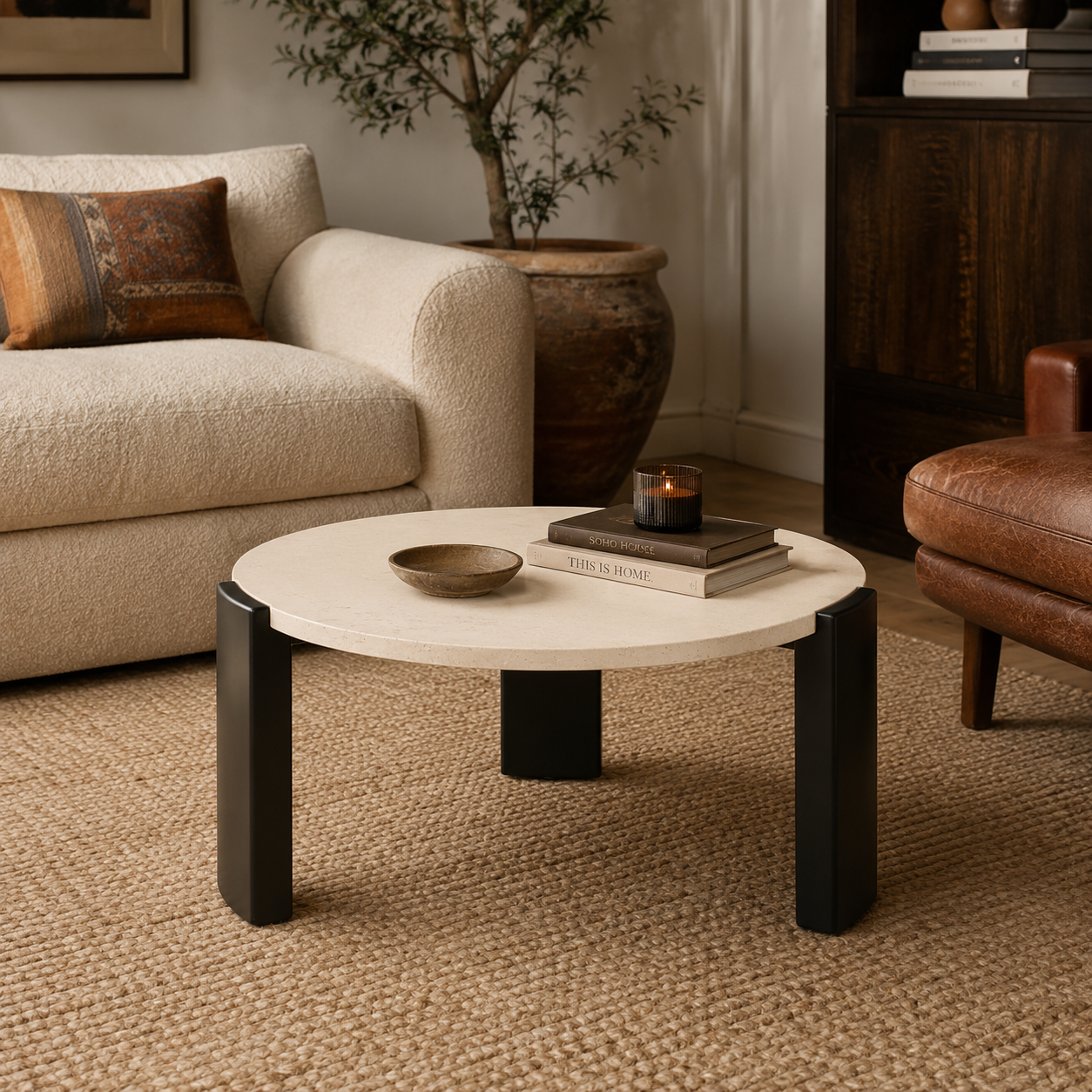 Palermo Round Cream Marble Top Small Coffee Table