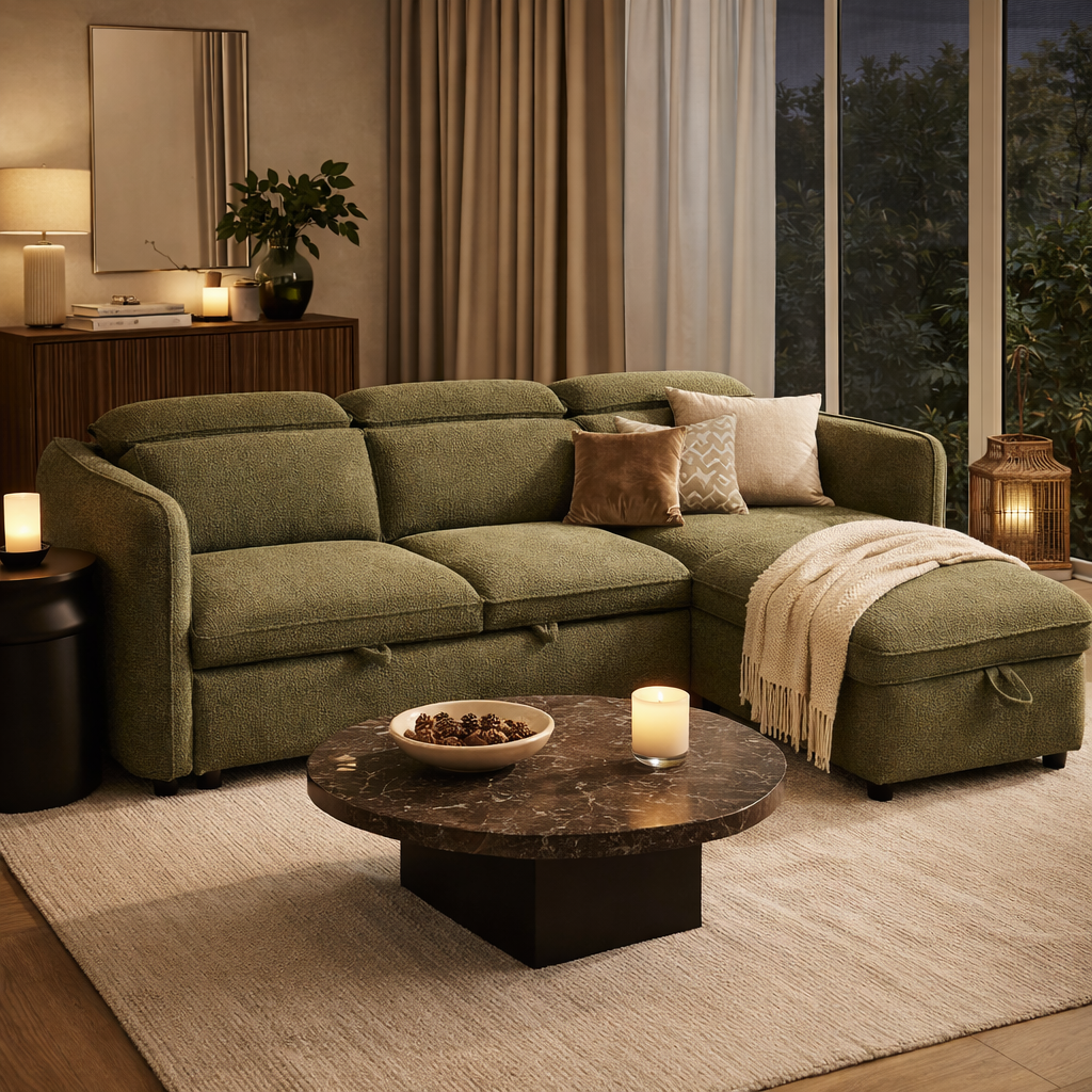 Capri Sofabed Universal Corner With Adjustable Headrests Green Eastley | Kip | Quercioli | Barete | Metropolitan | Portobello | Aissa Style
