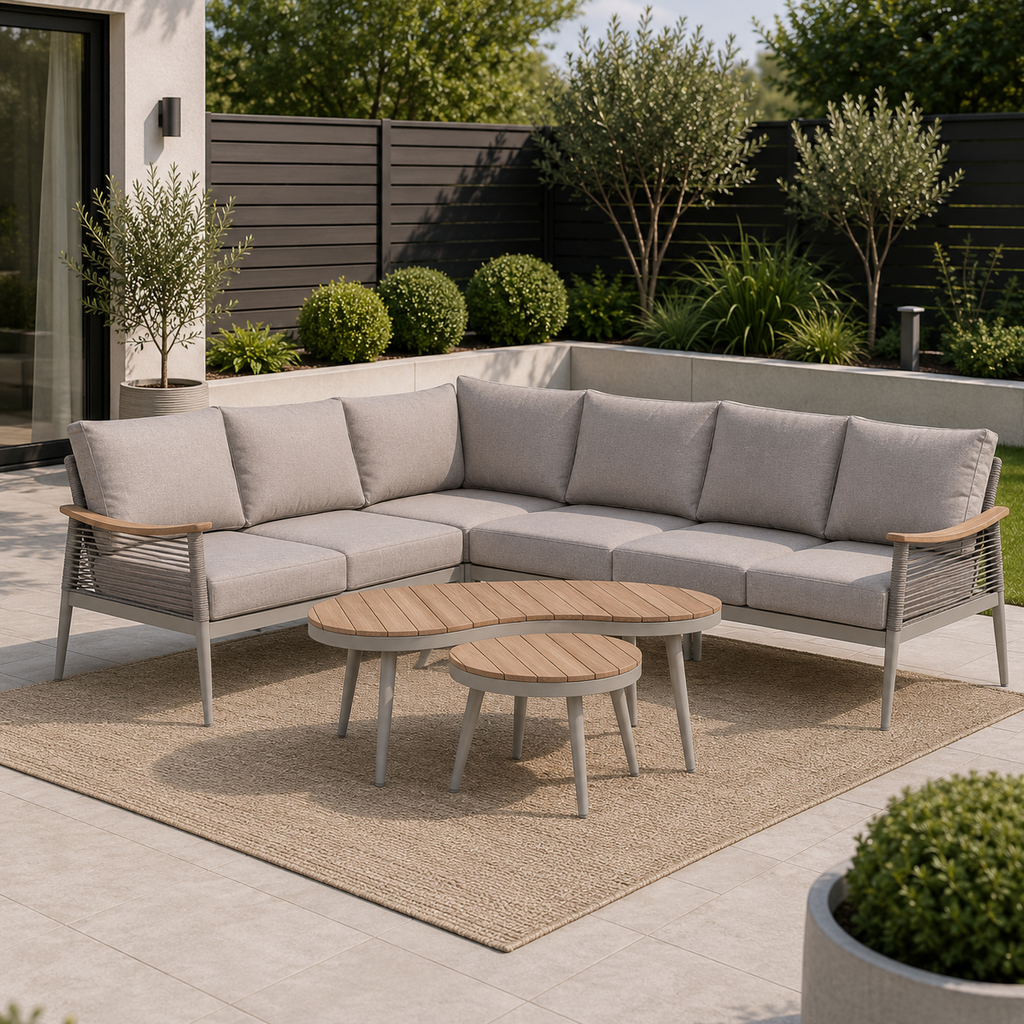 Berne Range Modular Corner Sofa Rope Set with 2 Coffee Tables with Teak Wood Top