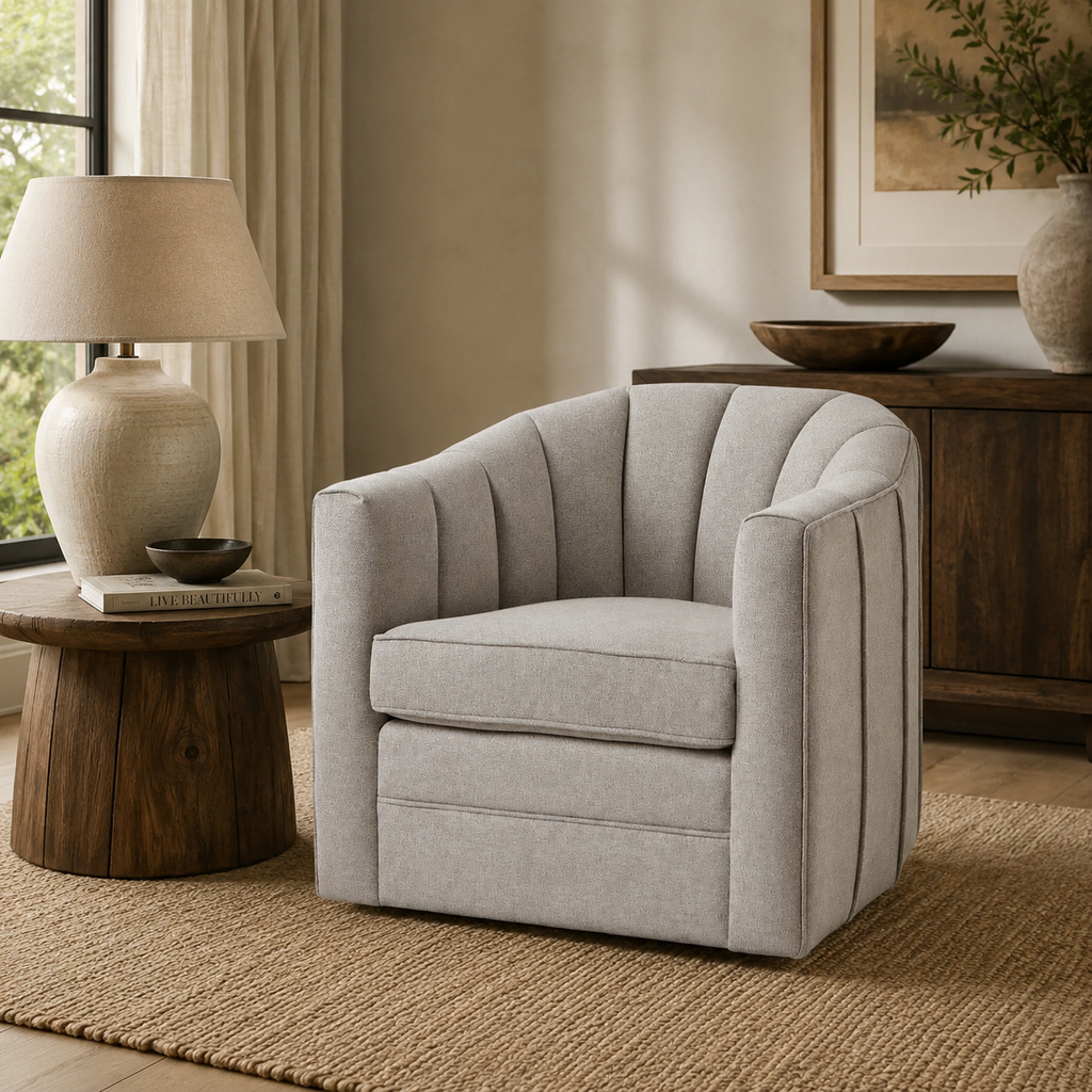Lily Swivel Chair In Oatmeal Twill