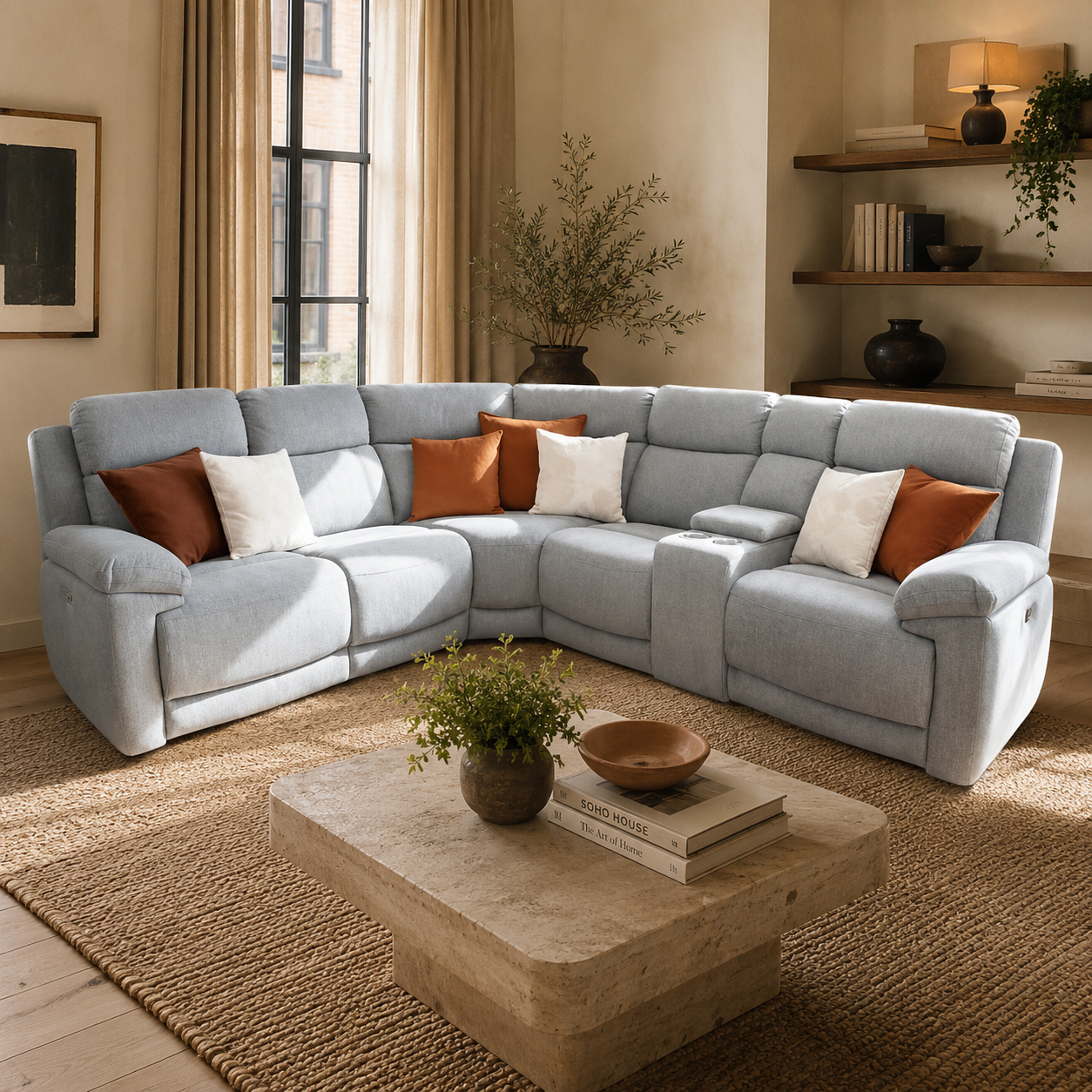 Owen Electric Recliner Sofa Grey Large Corner