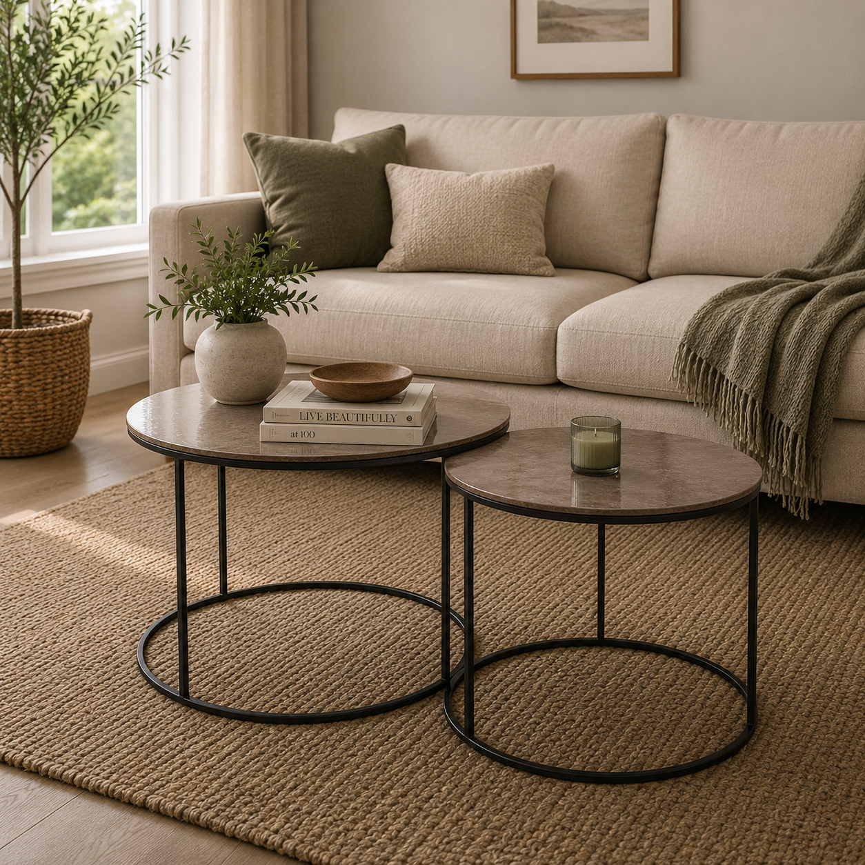 S/2 Panaji Black Iron and Gold Aluminium Round Tables