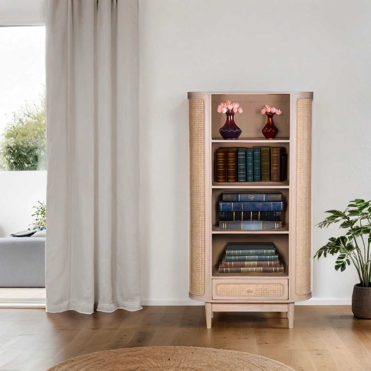 Emiko Cane & Mango Wood Bookcase