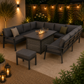 U Shape Garden Dining Set with Fire Pit Table