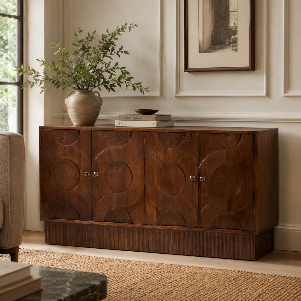Siva Four Door Mango Wood Hammered Sideboard