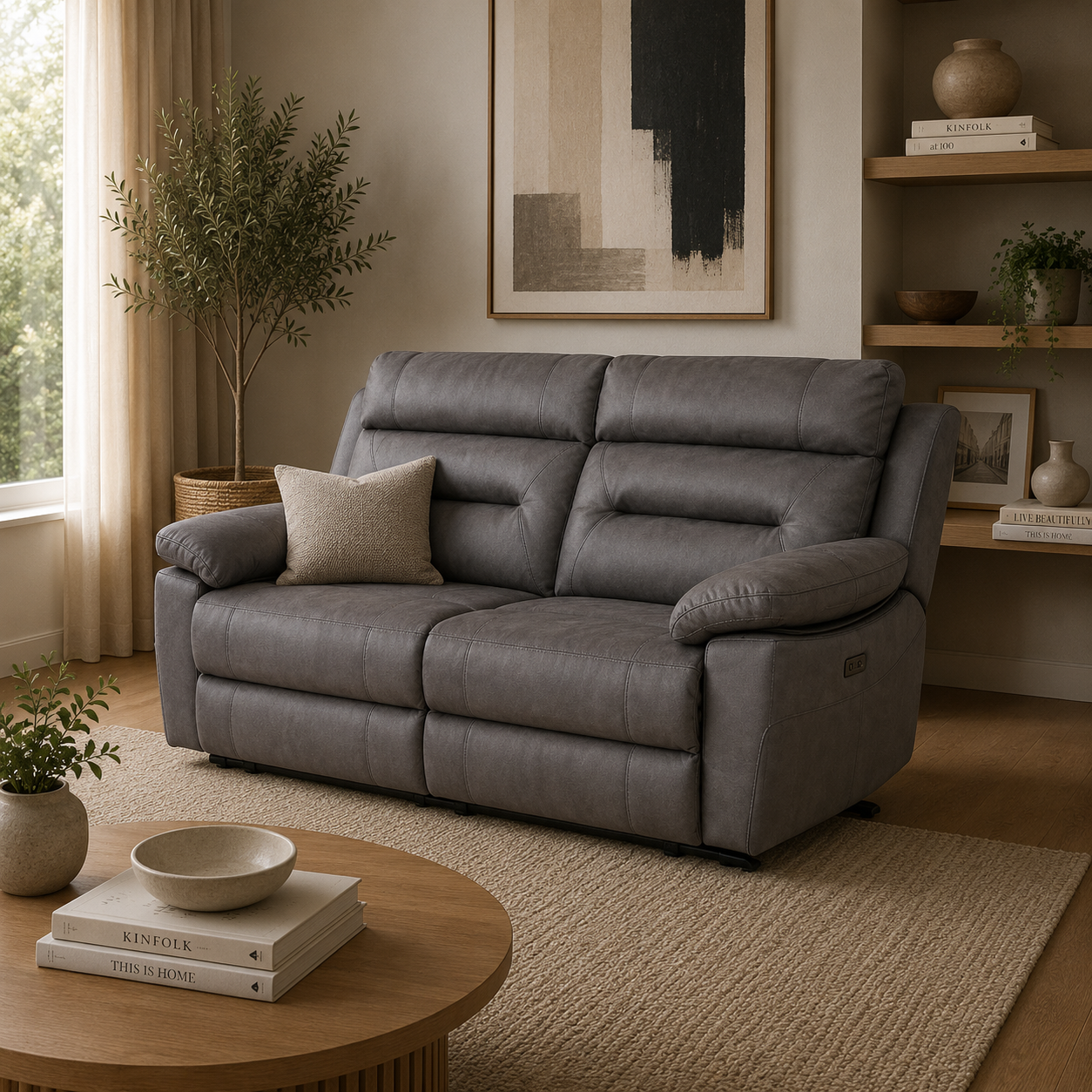 Lucca Inc Lay-Z-Boy Style Fabric Power Recliner 3 Seater Sofa